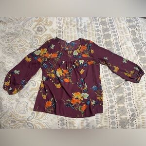 Floral Peasant Blouse in Deep Plum - Women's Long Sleeve